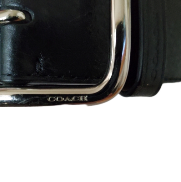 Coach Black Pebble Leather Men's Belt Silver Tone Buckle Size 32 - Picture 2 of 11